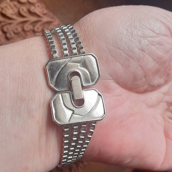 Trifari Matsumoto VTG Art Deco Multi Strand Box Chain Bracelet+ Dangle Earrings - Picture 12 of 12